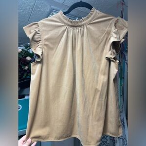 Chic Tan Ruffle Sleeve Blouse